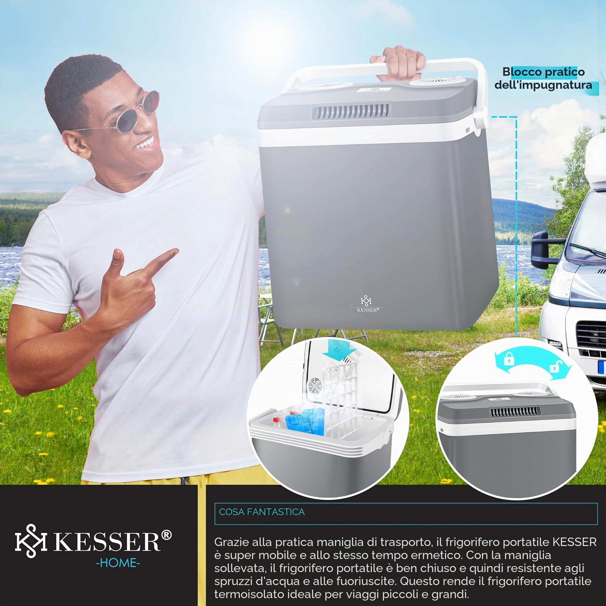 KESSER® Frigorifero 32 Litri | Raffreddamento e Riscaldamento | Frigorifero termoelettrico 12 Volt e 230 Volt | Minifrigo | per Auto e Campeggio |incl. Pacchetti di raffreddamento | EEK A++
