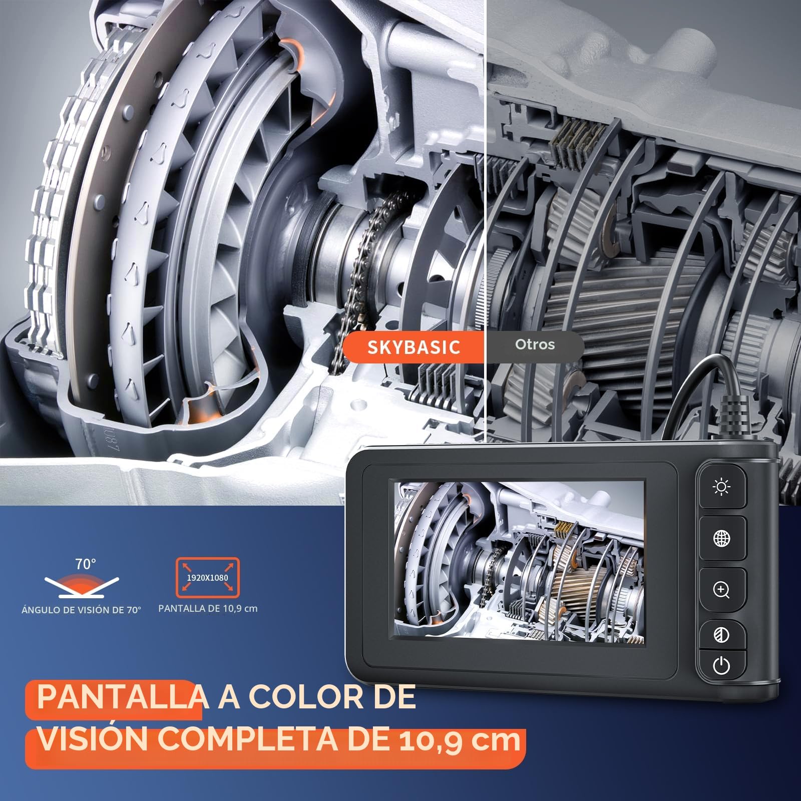 Endoscopio Industrial, SKYBASIC Endoscopio Cámara 20M de Inspeccióncon Pantalla LCD de 4,3" HD de 7,9 mm Camara Inspeccion Tuberias 8 LED con Impermeable IP67 20M