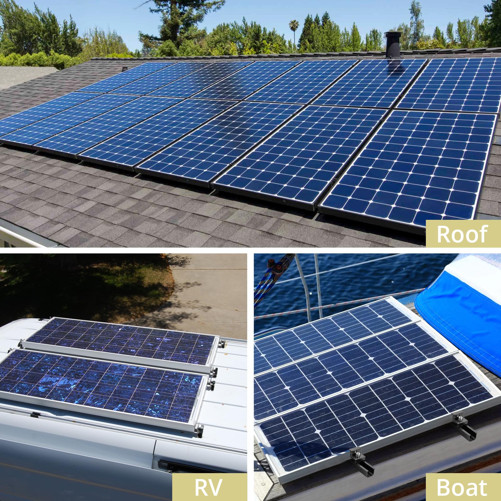 Anbte 6 Piezas Kit Soportes de Paneles Solares, 6 Rieles Perfiles de Aluminio de 200 mm, 6 Abrazaderas para Panel Solar de Z de 30 mm / 35 mm,18 Tornillos para La Instalación de Paneles Solares-Negro