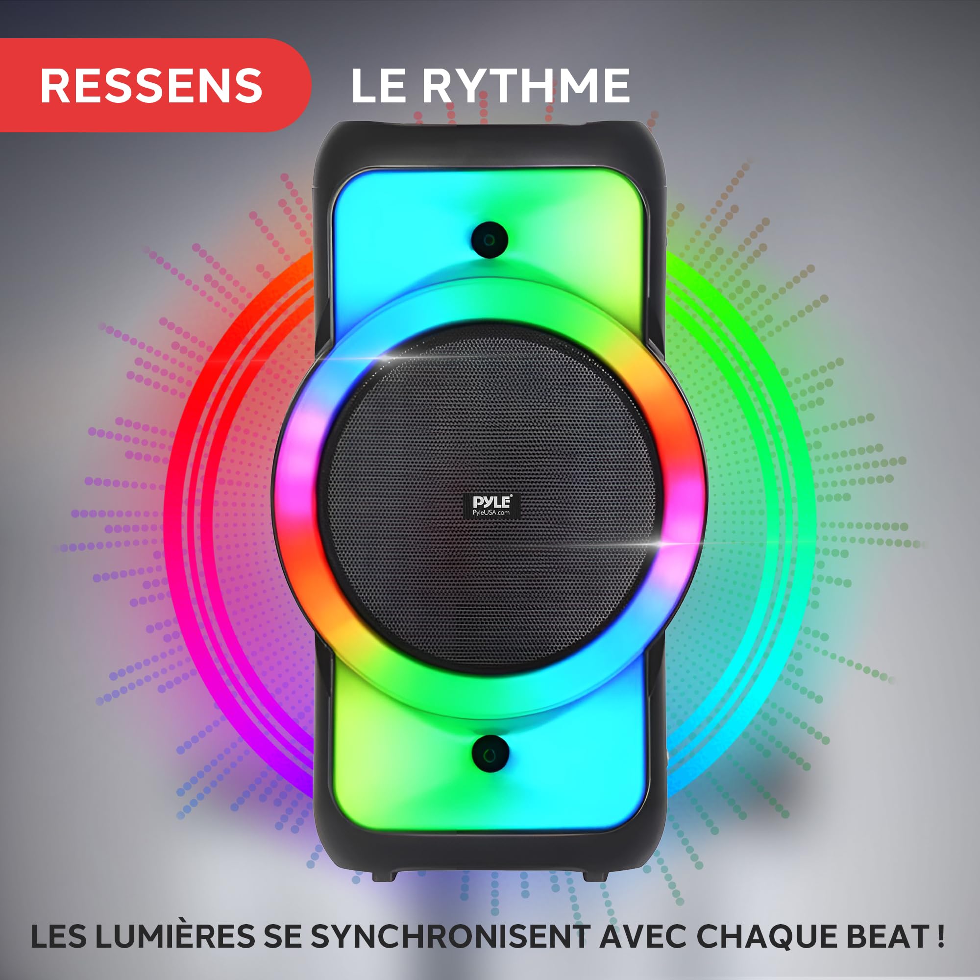 Pyle Enceinte Bluetooth de Fête Grande Taille – Gros Haut-Parleur Bluetooth avec Système Stéréo sans Fil Véritable (TWS) – Basses Puissantes et Aigus Clairs – Grand Haut-Parleur avec Sac de Transport