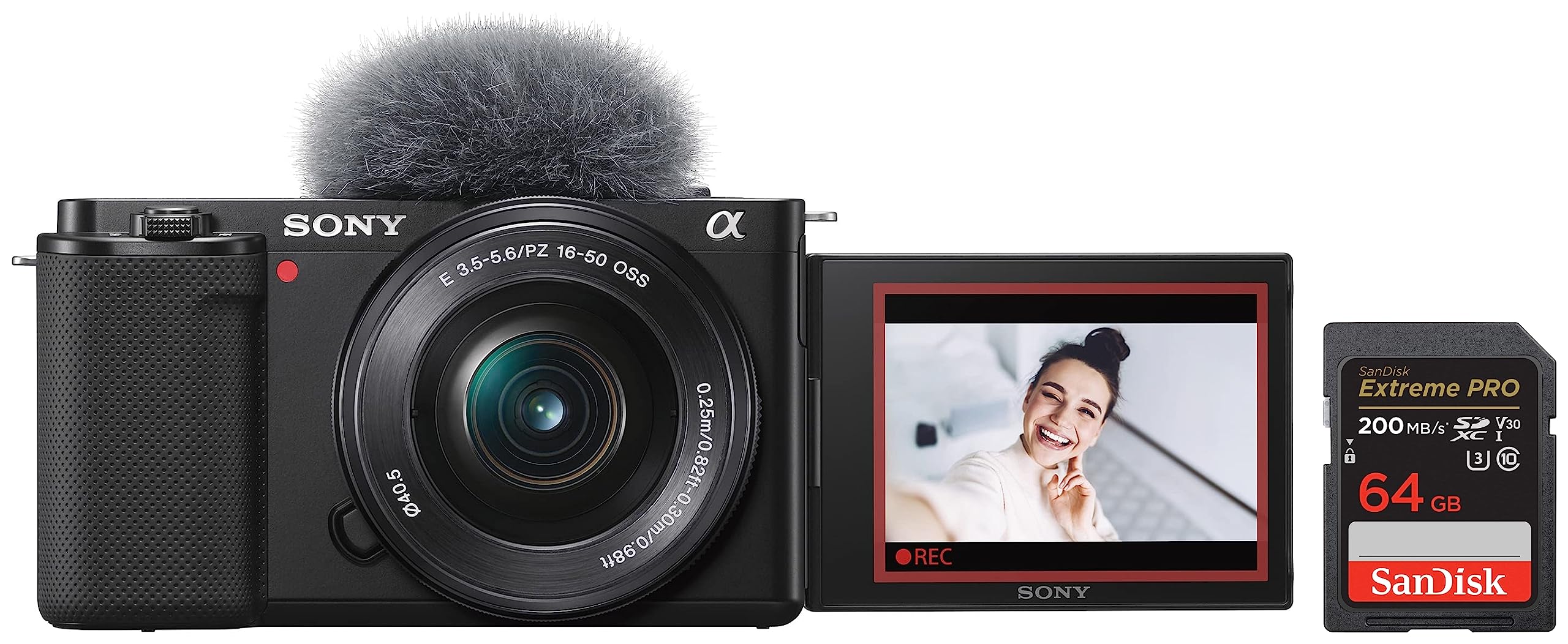 Sony Alpha ZV-E10L 24.2 Mega Pixel Interchangeable-Lens Mirrorless vlog Camera with 16-50 mm Lens & SanDisk Extreme Pro SD UHS I 64GB Card for 4K Video for DSLR and Mirrorless Cameras 200MB/s
