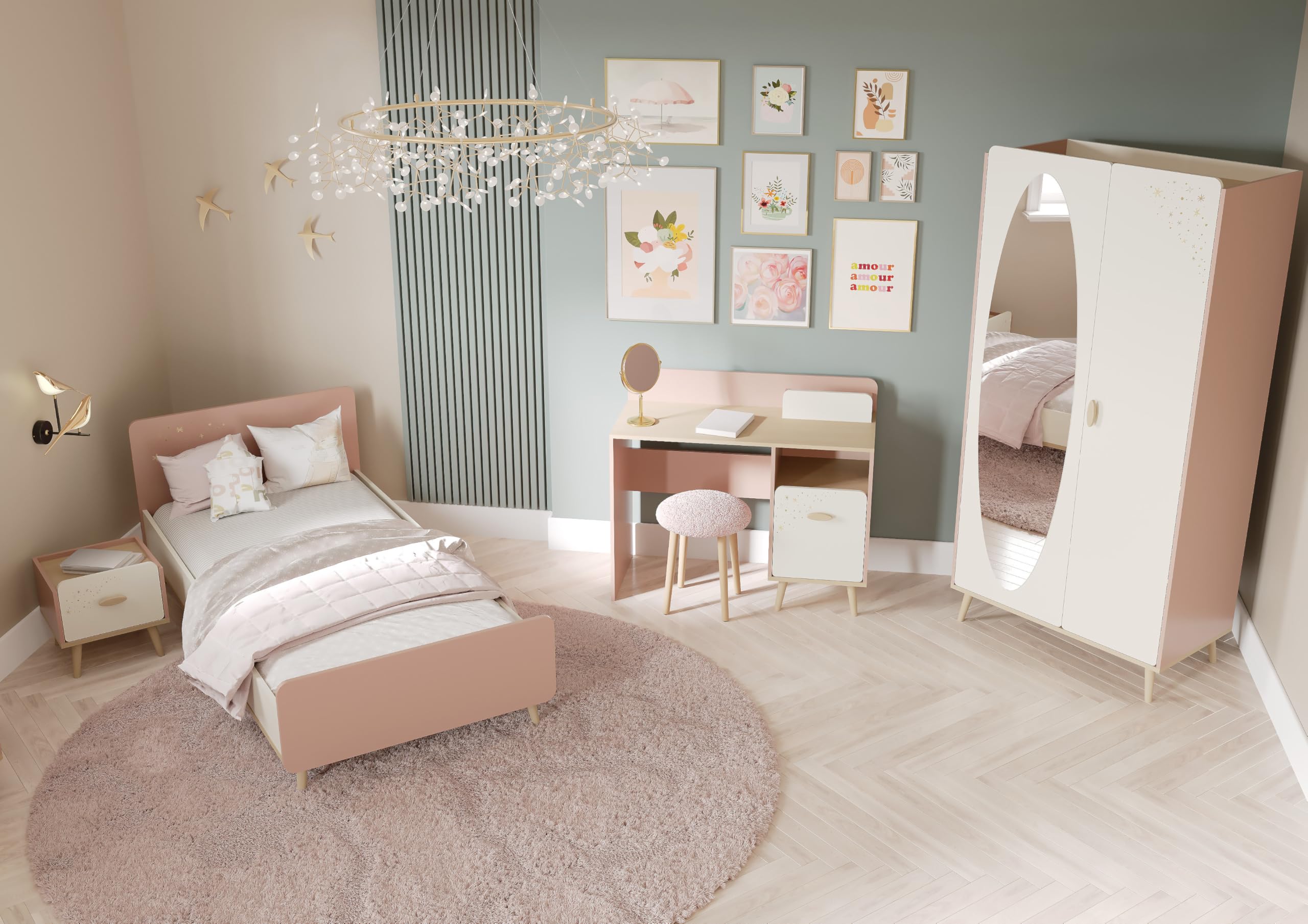 Demeyere Table de Chevet Enfant 1 Tiroir Rose et Blanche – Peinture Non Toxique – Petite Table de Nuit 40x40x36cm – Meuble de Chambre d’Enfant – Gamme Suzie