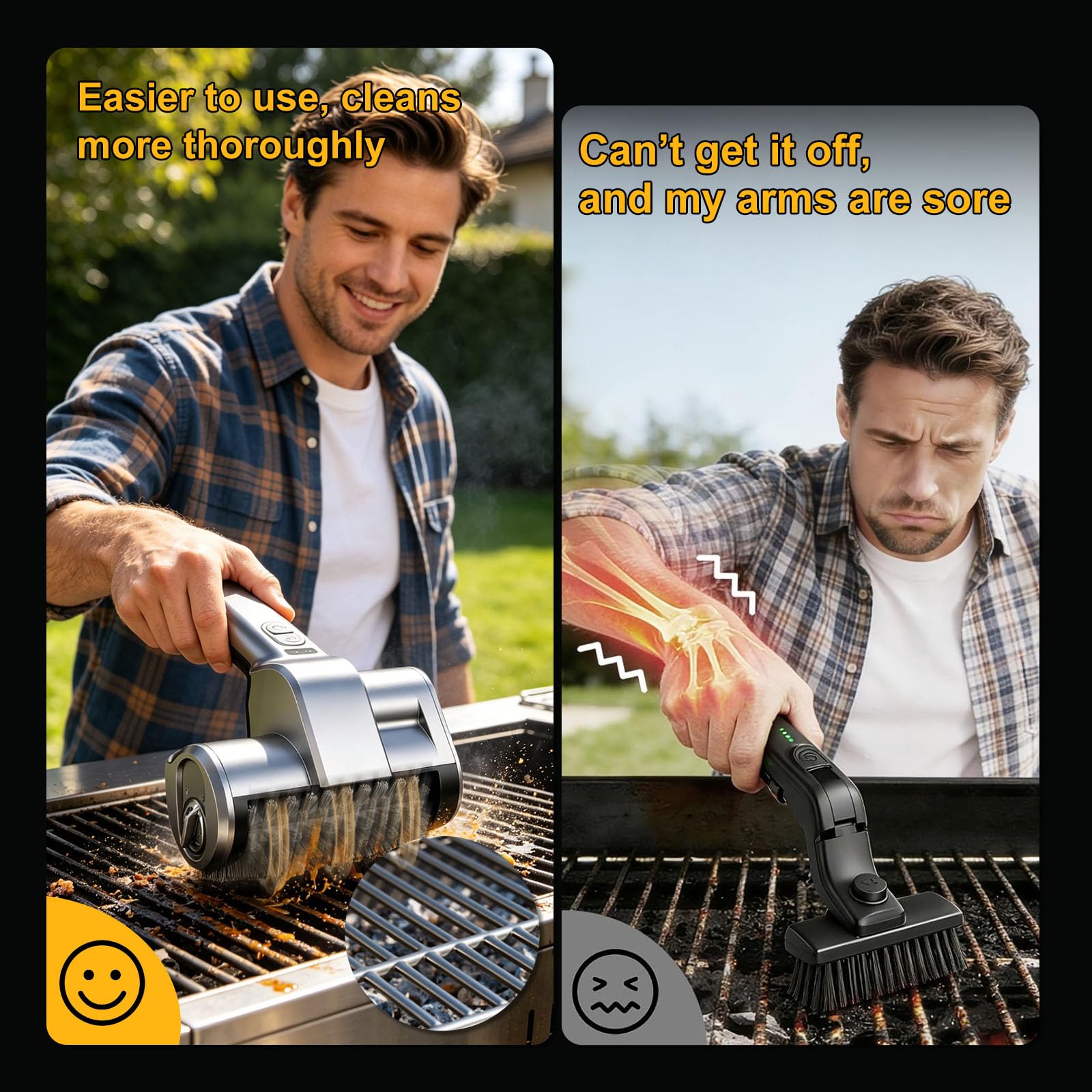 Spazzola Elettrica per Barbecue con Paraspruzzi, 2 Velocità, Luce LED, 3 Testine Intercambiabili – Potente Pulizia per Tutte le Griglie – Pulisci Griglia Bbq Elettrico, Grill Brush Elettrico