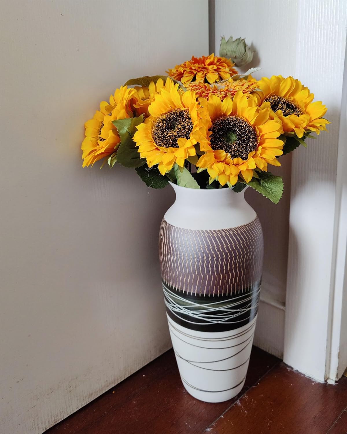 2 Ceramic Rustic Farmhouse Vases, 12.6" Large Vintage Flower Vase for Home Decor, Tall Boho Textured Vase for Living Room, Table, Mantel, Shelf and Centerpieces Decor and Housewarming