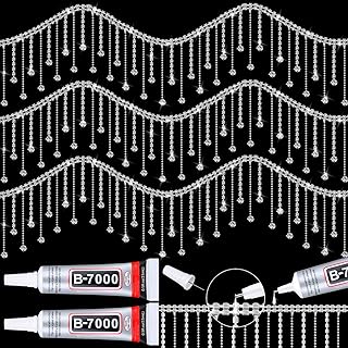 Tetutor 2 Yard Rhinestone Trim Fringe with B7000 Glue, Irregular Rhinestone Fringe Belt Rhinestone Tassel, Sparkle Diamond Fringe Rhinestone Ribbon Tassel Chain for DIY Clothing Wedding Decoration