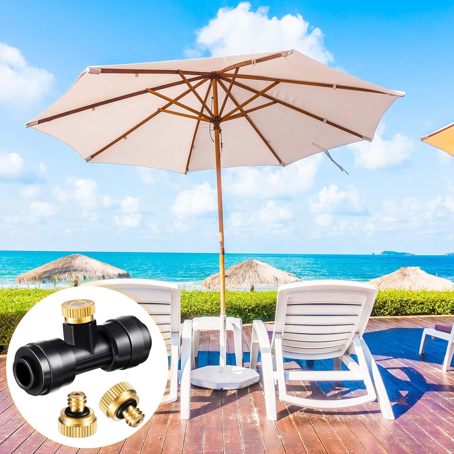 Misting Nozzles Kit Include Water Misting Tees Thread 1/4 Inch and Brass Orifice Nozzle with Black Plug for Outdoor Spray Cooling System(72 Pieces)