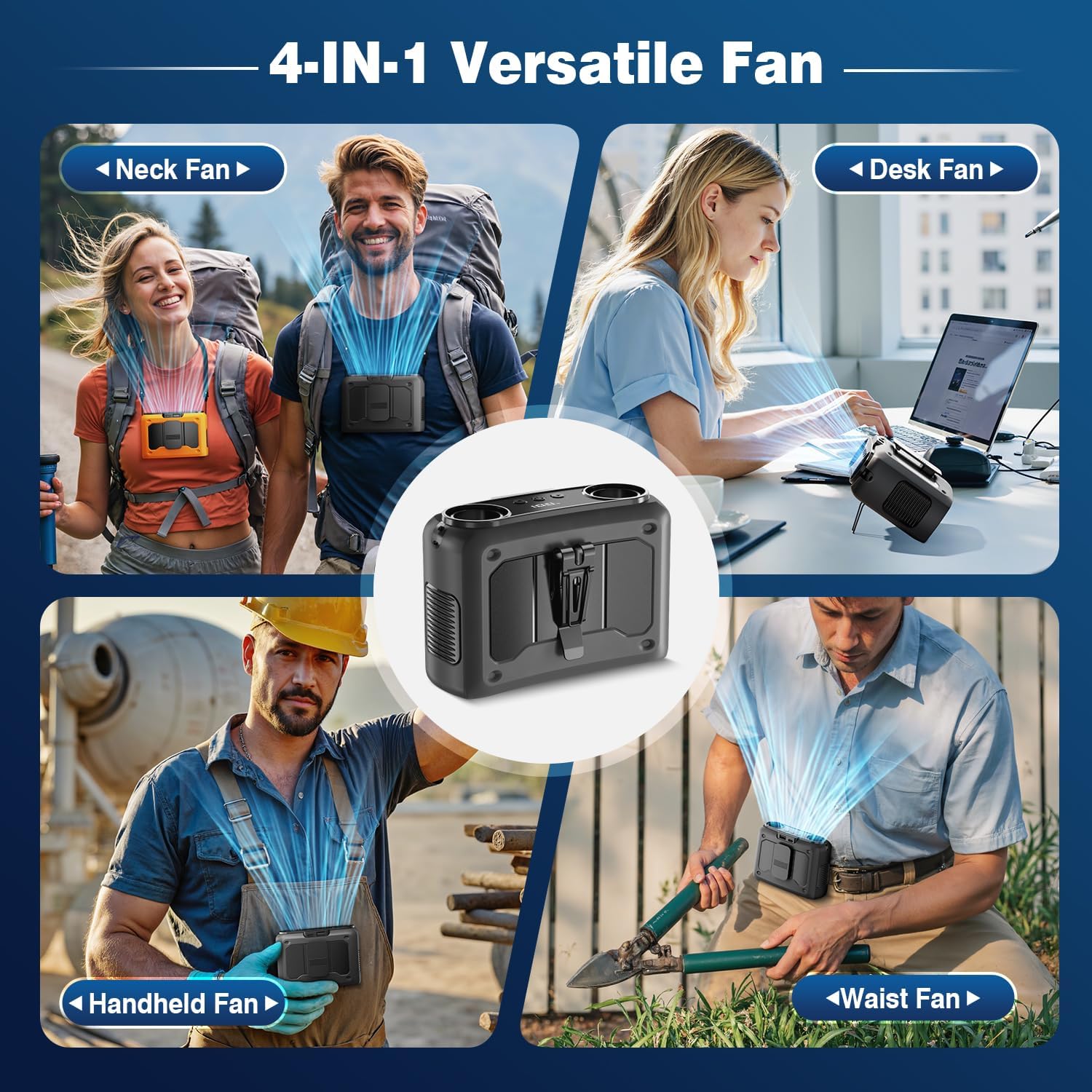 XZK Portable Waist Fan Rechargeable, 20000mAh 10-Speed Dual-Motor Personal Clip-on Fan, 18000RPM Strong Airflow Hands-Free Wearable Belt Fan for Outdoor Camping Travel Jobsite Work - Black