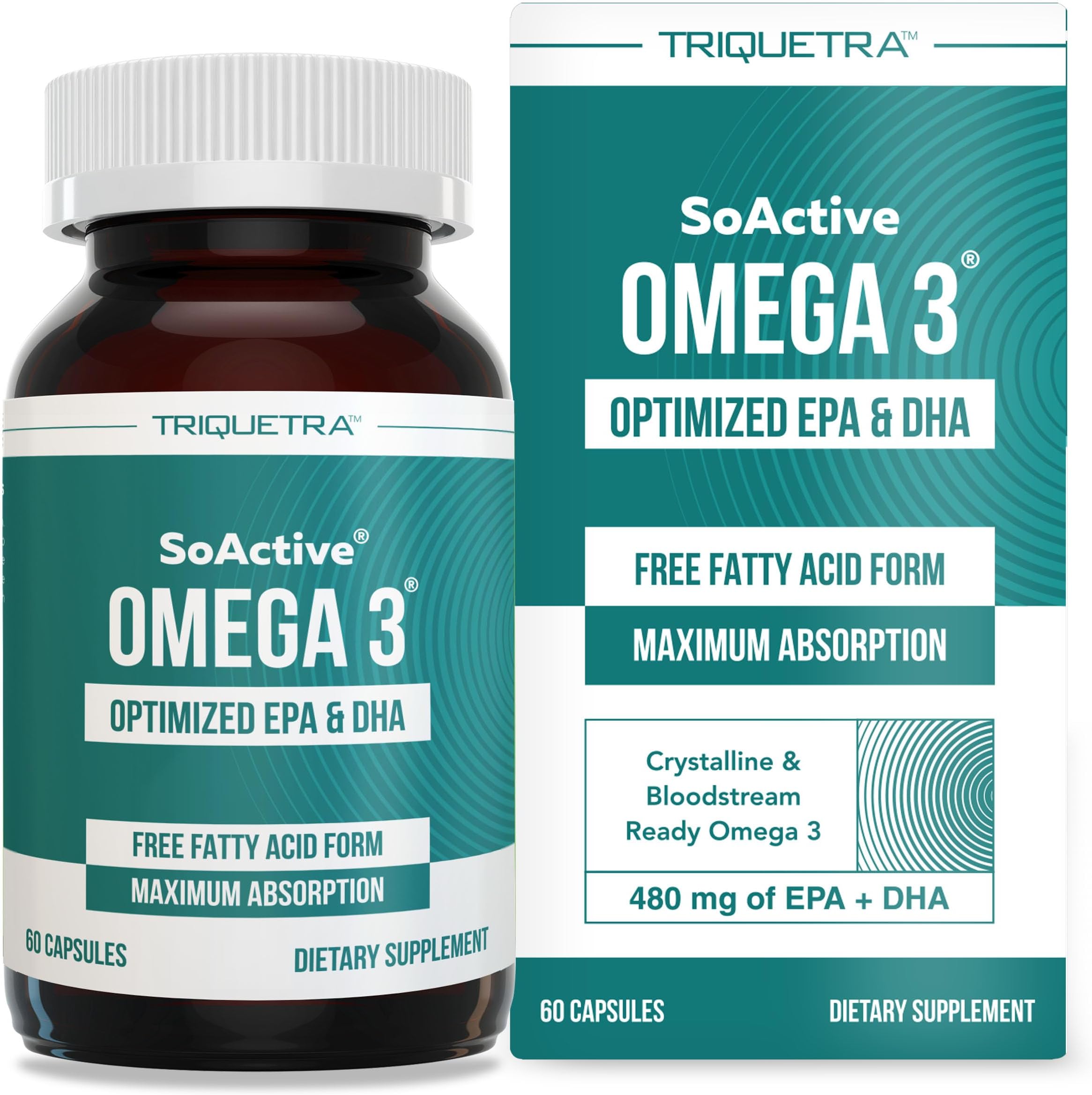 SoActive® Omega 3 EPA & DHA | Omega 3 Supplement with EPA and DHA | Enhanced Absorption Formula | No Fishy Aftertaste or Burps | Third Party Tested | Non-GMO, Soy-Free, Gluten-Free | 60 Capsules