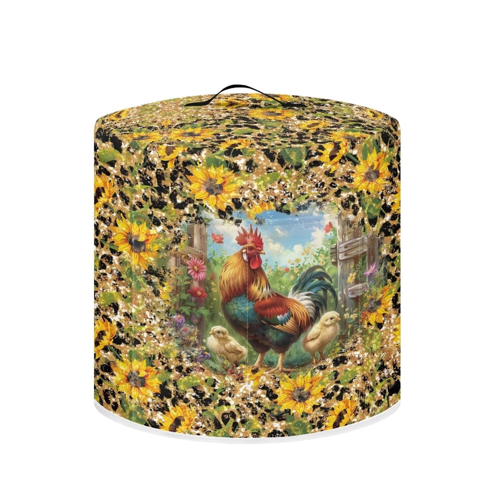 Cozeyat Sunflower Rooster Air Fryer Cover Pressure Cooker Dust Cover for 8 Qt Kitchen Appliance Cover, with Top Handle and Accessories Pockets Ideal Gifts for Women