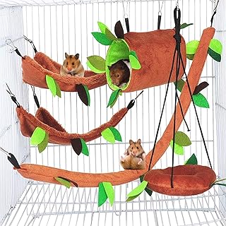 5 Piece Hamster Hammock Set for Sugar Glider - Cage Accessories and Toys for Small Animals Includes Hammock, Hideout, Tunnel, Swing - Ideal for Small Hamsters, Gerbils and Sugar Gliders product image