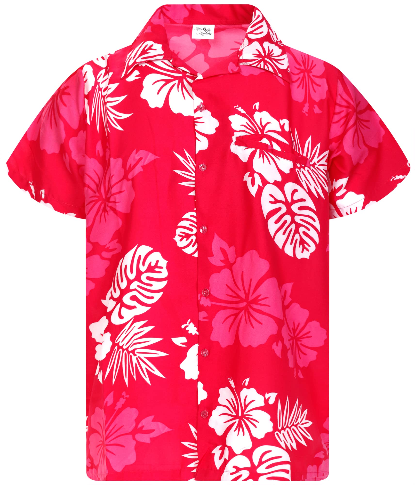 King Kameha Men's Mono-Hibiscus-Design-Pink-White Floral Hawaiian Shirt For – Tropical ’S Hawaiian Shirt Short Sleeve, Mono-Hibiscus, Pink-White, Xs