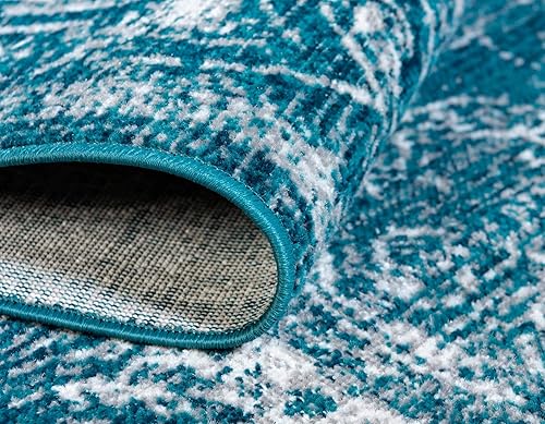 Miniatura 8 de Unique Loom Aarhus Collection - Alfombra vintage con medallón de borde, 2 x 6 pies, azulmarfil