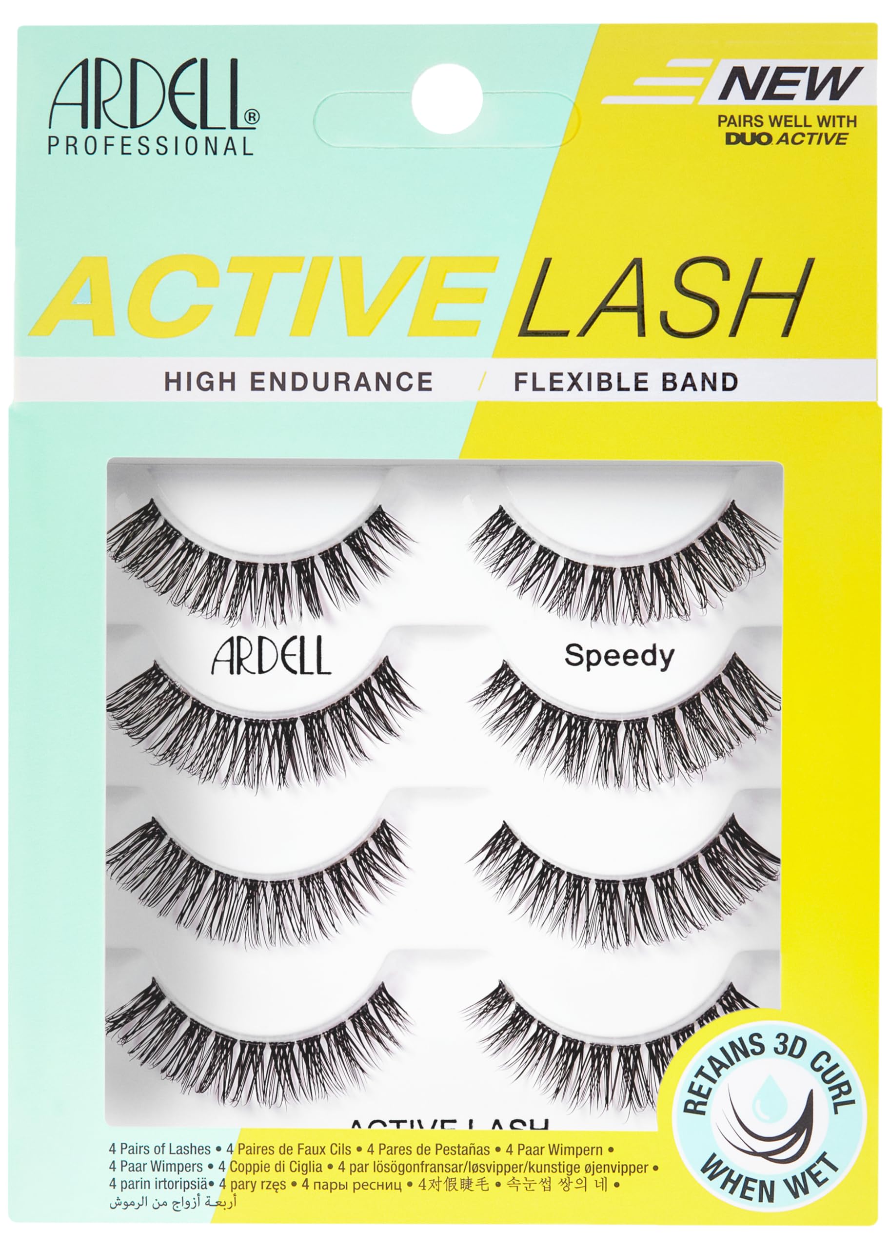 Ardell Active Lash - Speedy False Eyelashes Water-Resistant Lightweight Strip Lashes 4 Pairs 1-Pack