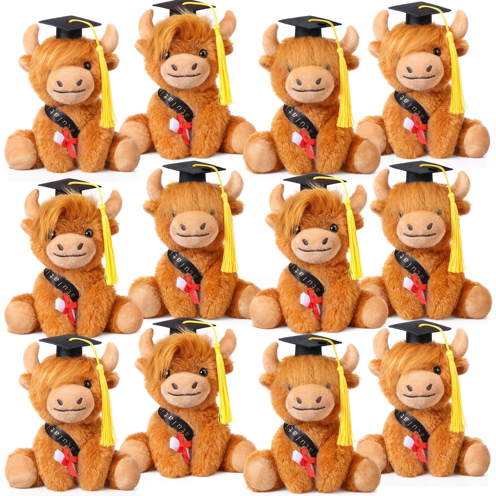 Photo 1 of 12 Pack Graduation Highland Cow Stuffed Animal, 6" Soft Grad Plush Highland Cow with Graduation Cap and Sash, Class of 2026 Gifts, Party Favors, Class Decorations, Photography Prop for Graduates