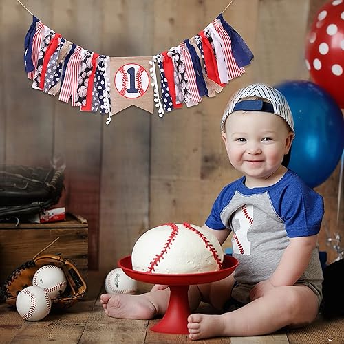 Miniatura 2 de Cartel de béisbol de primer cumpleaños para silla de bebé, pancarta de cumpleaños de béisbol, decoraciones de béisbol de primer cumpleaños, atuendo