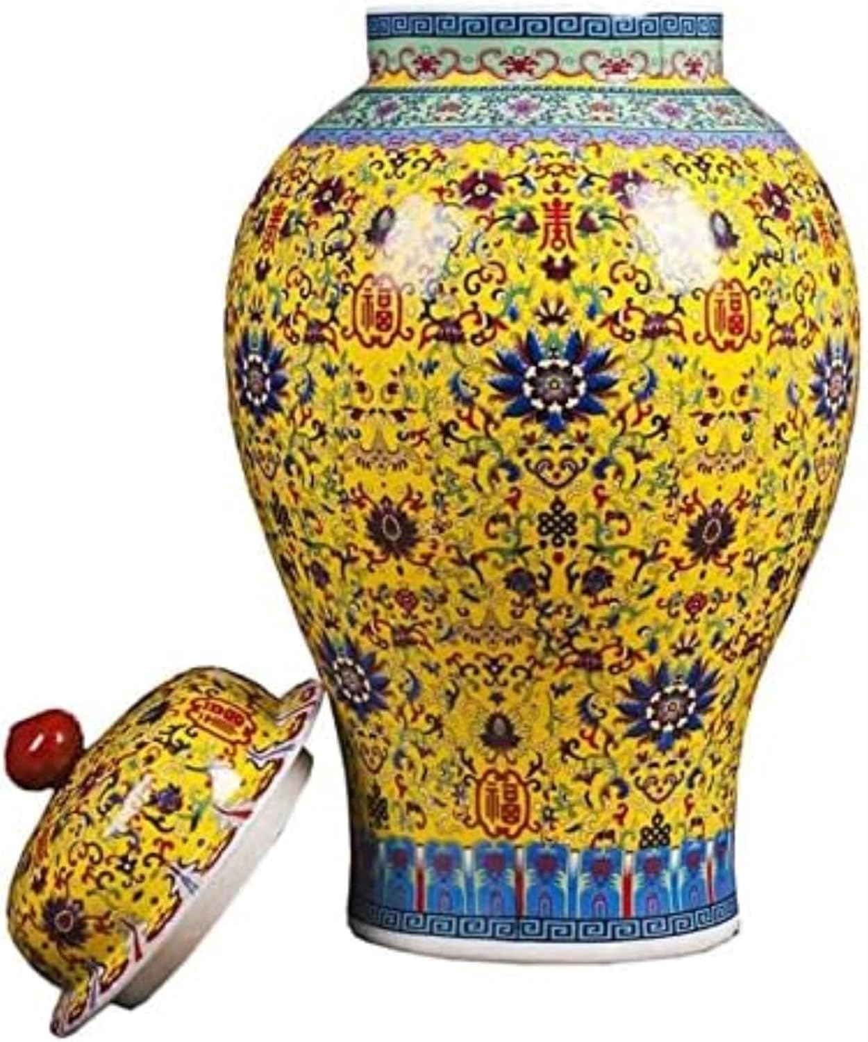 XENITE Ceramic Jars,Tea Jar,Chinese Style Storage Jars,Ginger Jars Yellow Porcelain Vase Ginger Jar Vase Decorative Jars with Lids Ceramic Jar Temple Jar Home Decor (Color : OneColor)