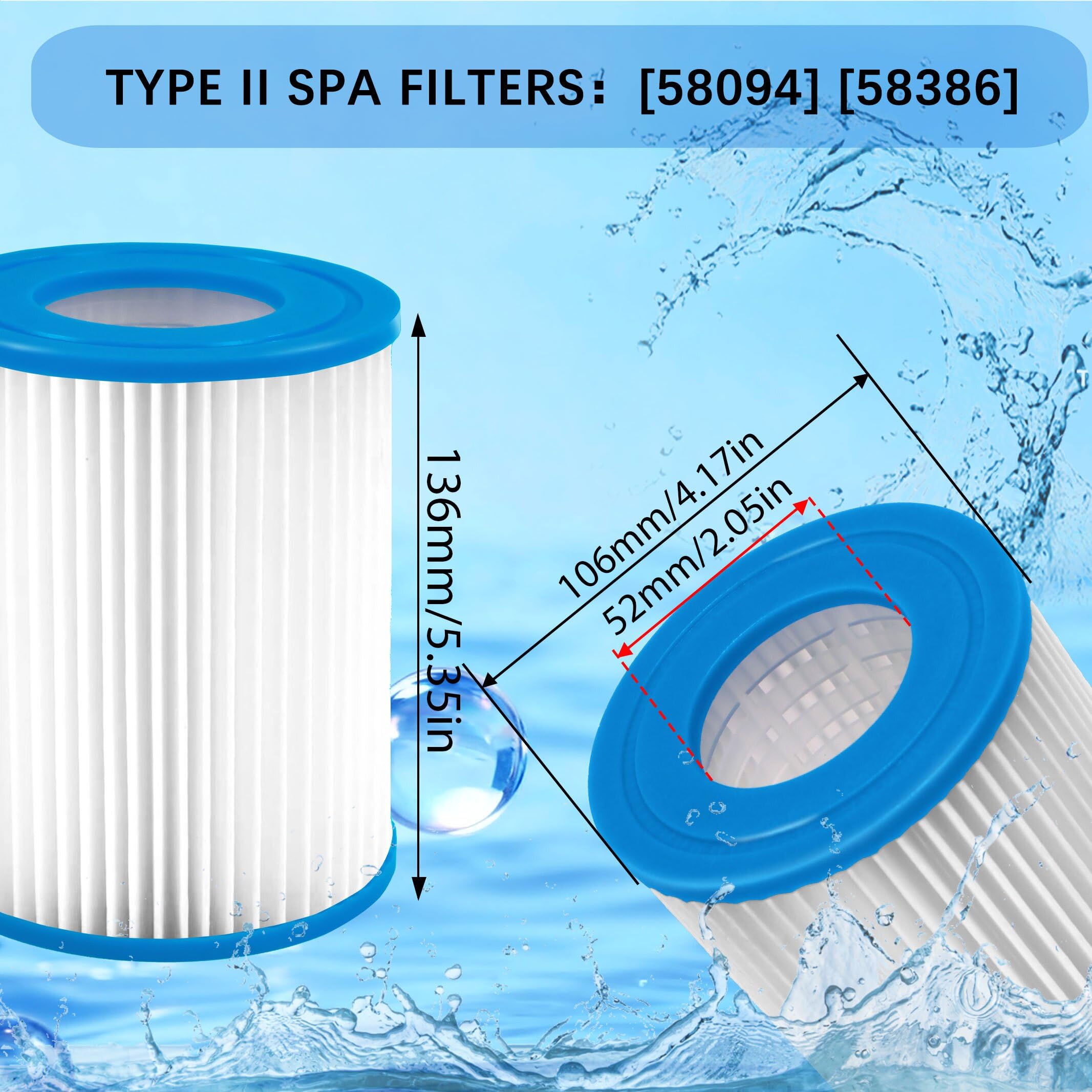 Pool filterkartusche typ II,136mmx106mm Ersatzfilte Cartridge,kompatibel mit 58094, 58386 Pumps, für Poolfilter (4 Pcs)
