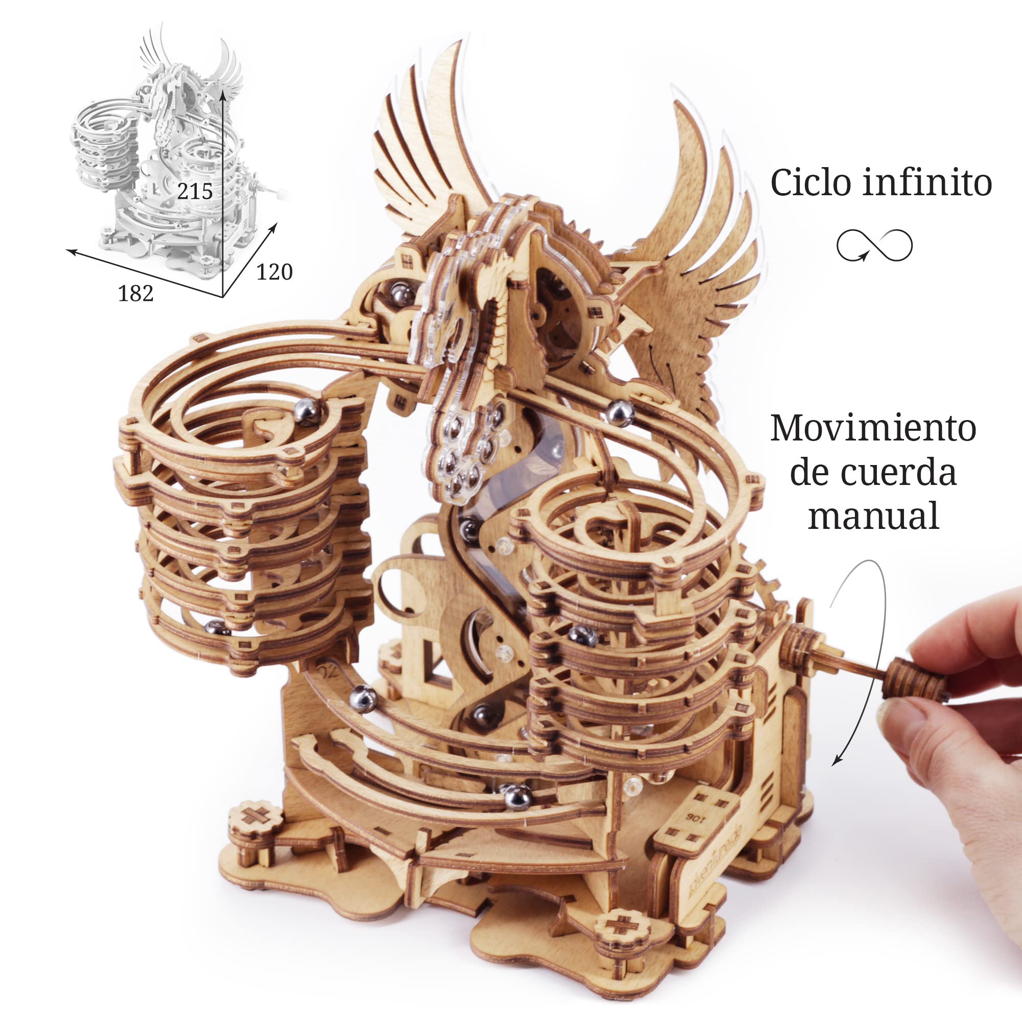 iDventure Dragón Pista de Canicas, Kit Puzzle 3D de Madera para Adultos | Kit de Construcción para Adultos, Puzzle 3D de Madera, 260 Piezas y 15 Canicas, Montaje sin Pegamento, Regalo para Hombre