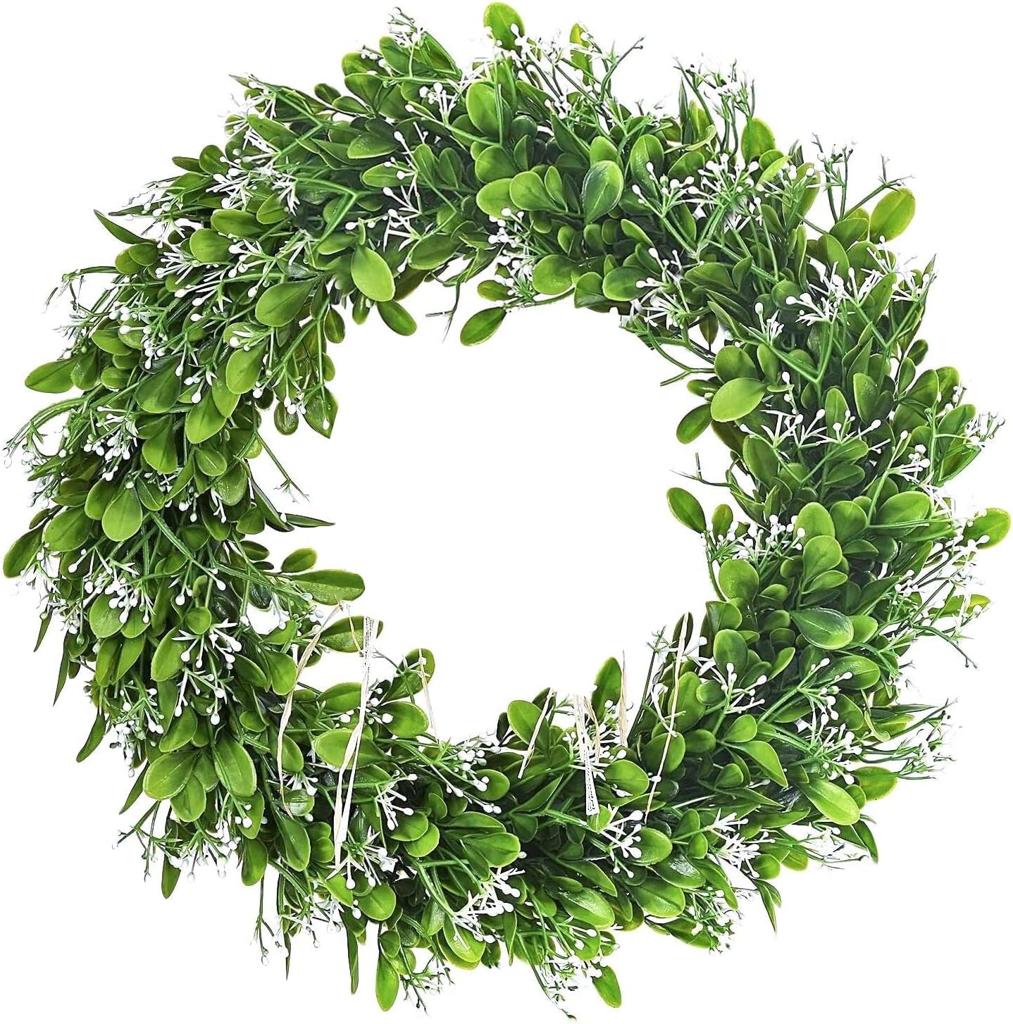 15" Artificial Boxwood Wreath Faux Green Leaves Wreath for Front Door Hanging Wall Window Wedding Party Decoration โฆ