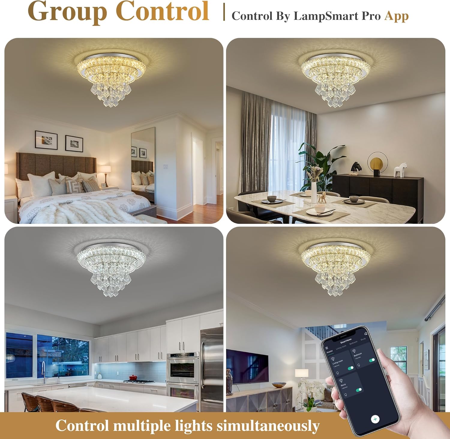 18" Flush Mount Crystal Chandelier Ceiling Light,Modern Raindrop Chandelier,Remote/APP,3-Color Dimmable Timer,Elegant LED Lighting for Dining Room Living Room-Sliver