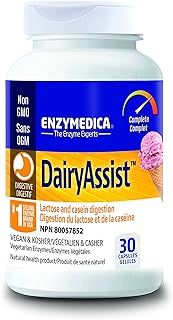 Enzymedica - DairyAssist, 30 Capsules - Lactase Enzymes Supplement - Lactose Intolerance Pills - Digestive Aid for Gluten & Casein - Indigestion & Heartburn Relief -Gas Bloating Relief for Men & Women