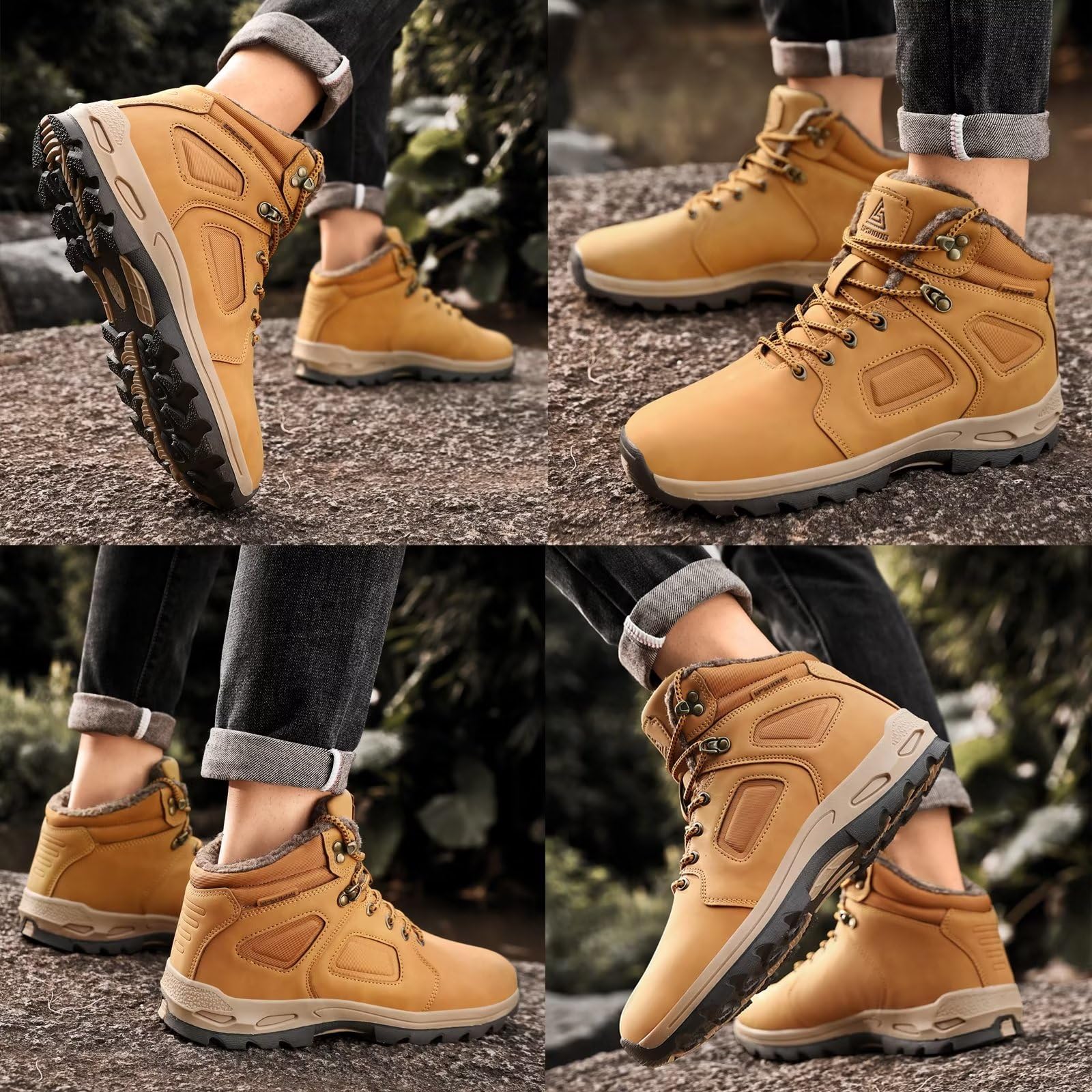 Hombre Botas de Nieve Impermeable Botas de Invierno Forro Piel Zapatillas Trekking Senderismo Sneakers