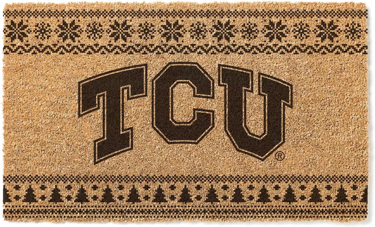 KH Sports Fan TCU Horned Frogs Holiday Coir Doormat, 18x30 Inches, Horned Frogs Outdoor Rug; Display Some Holiday Cheer with This Unique Texas Christian Horned Frogs Doormat