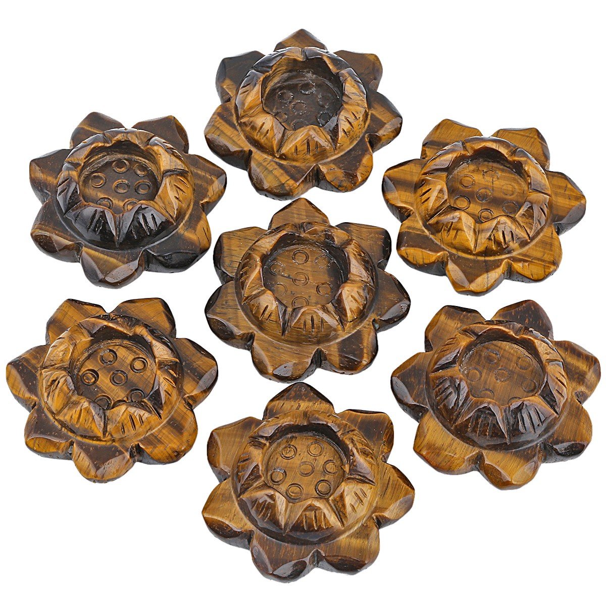 mookaitedecor Porte Bougies/Support de Balle Fleur de Lotus Oeil de Tigre Pierre Naturelle,Cristal Guérison pour Table Décoration Chauffe-Plat