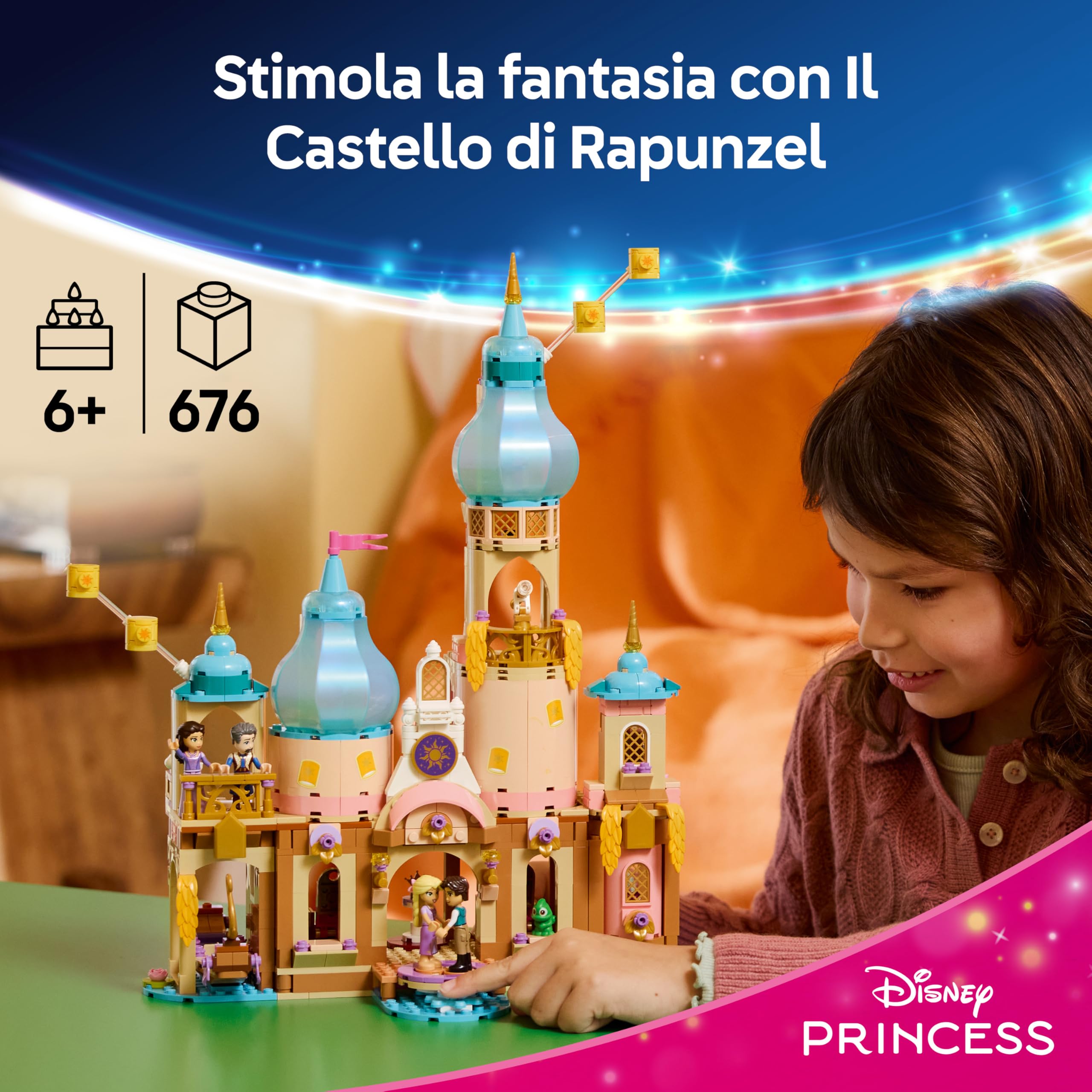 LEGO | Disney Princess Il Castello di Rapunzel Giocattolo - Modello da Esposizione con 4 Mini Bamboline, Figura di Pascal e Accessori - Regalo di Compleanno per Bambine da 6 Anni in su e Fan - 43297