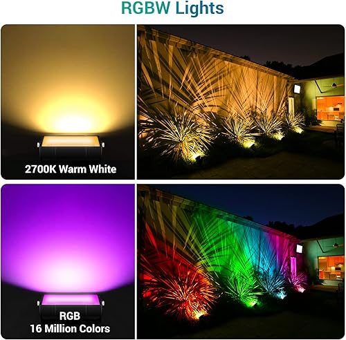 Miniatura 6 de USTELLAR RGBW - Luz de inundación para exteriores, luces inteligentes WiFi para exteriores que cambian de color + blanco cálido 2700K, control total