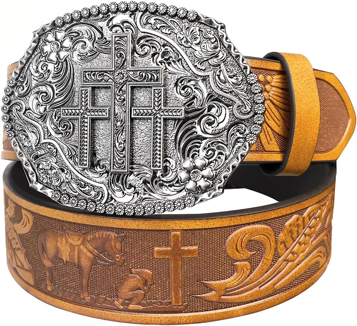 TOPACC Western Belts for Men Woman Western Belt Buckle Cowgirl Cowboy Leather Country Belt for Jeans Pants Gift