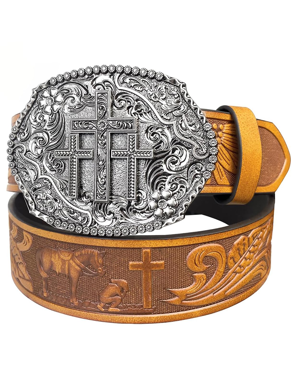 TOPACC Western Belts for Men Woman Western Belt Buckle Cowgirl Cowboy Leather Country Belt for Jeans Pants Gift