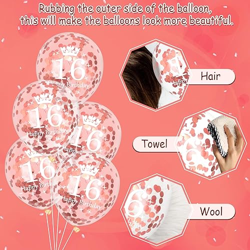 Miniatura 7 de Globos de cumpleaños número 16, 15 globos de oro rosa de feliz cumpleaños número 16, decoraciones de fiesta de cumpleaños número 16 para niñas y