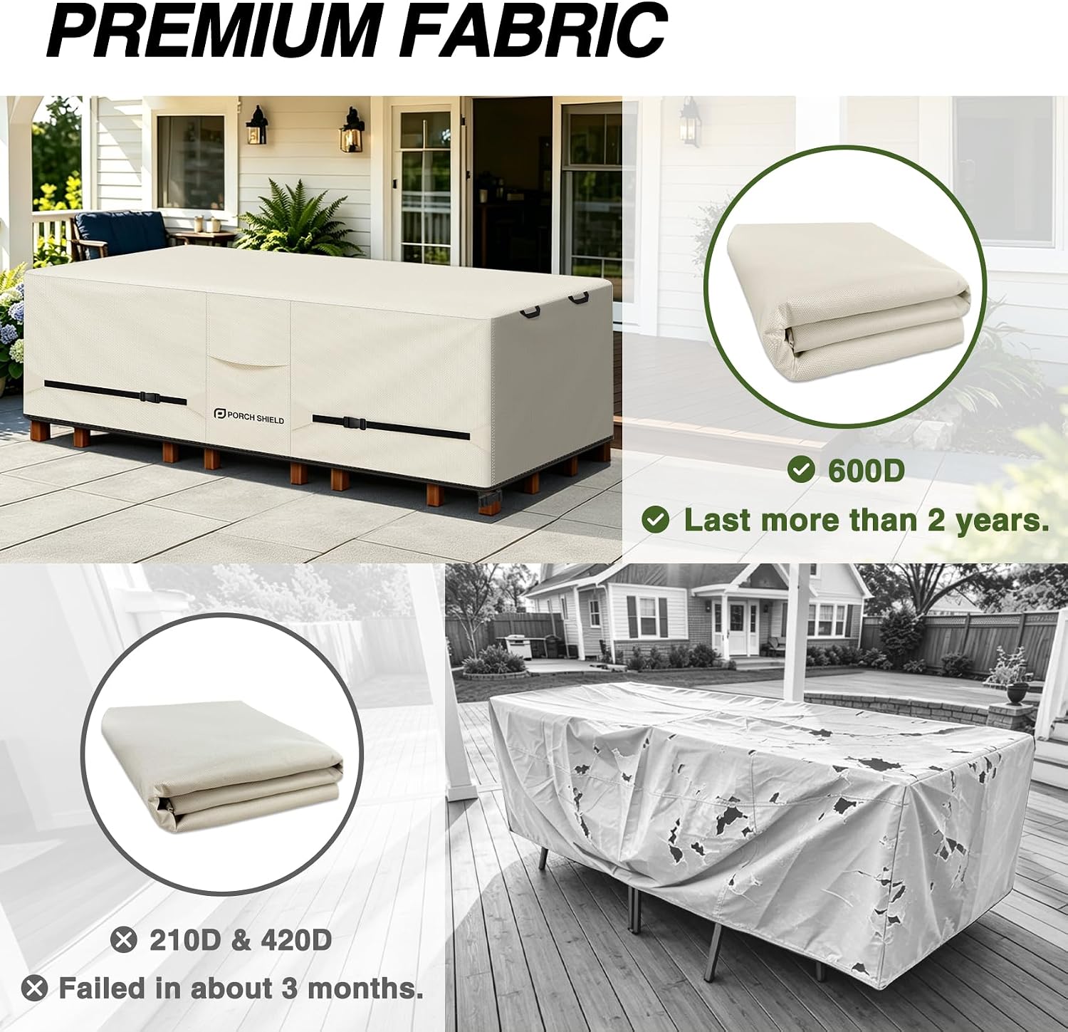 Porch Shield Waterproof Rectangular Patio Table Cover 108 x 70 inch, Beige image 5