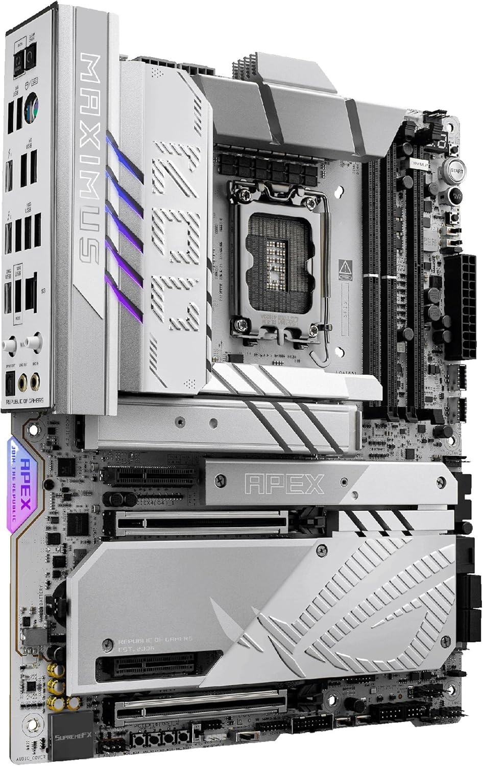 ASUS ROG Maximus Z890 Apex – Placa Base ATX, 22+1+2+2 etapas de Potencia, DDR5, PCIe 5.0 Compatible con GPU de última generación, Seis M.2, WiFi 7, AI Overclocking, PCIe Q-Release Slim 14