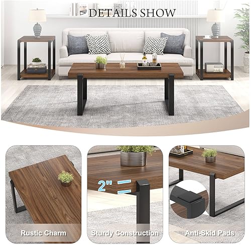 Miniatura 50 de FOLUBAN Mesa de centro rústica, moderna mesa central industrial de madera y metal para sala de estar, roble de 47 pulgadas Roble,Negro