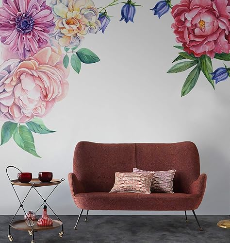 Miniatura 4 de Murwall Pegatina de pared floral grande de peonía para dormitorio, acuarela, floral, para sala de estar, peonías rojas y rosas, tulipán, margaritas,