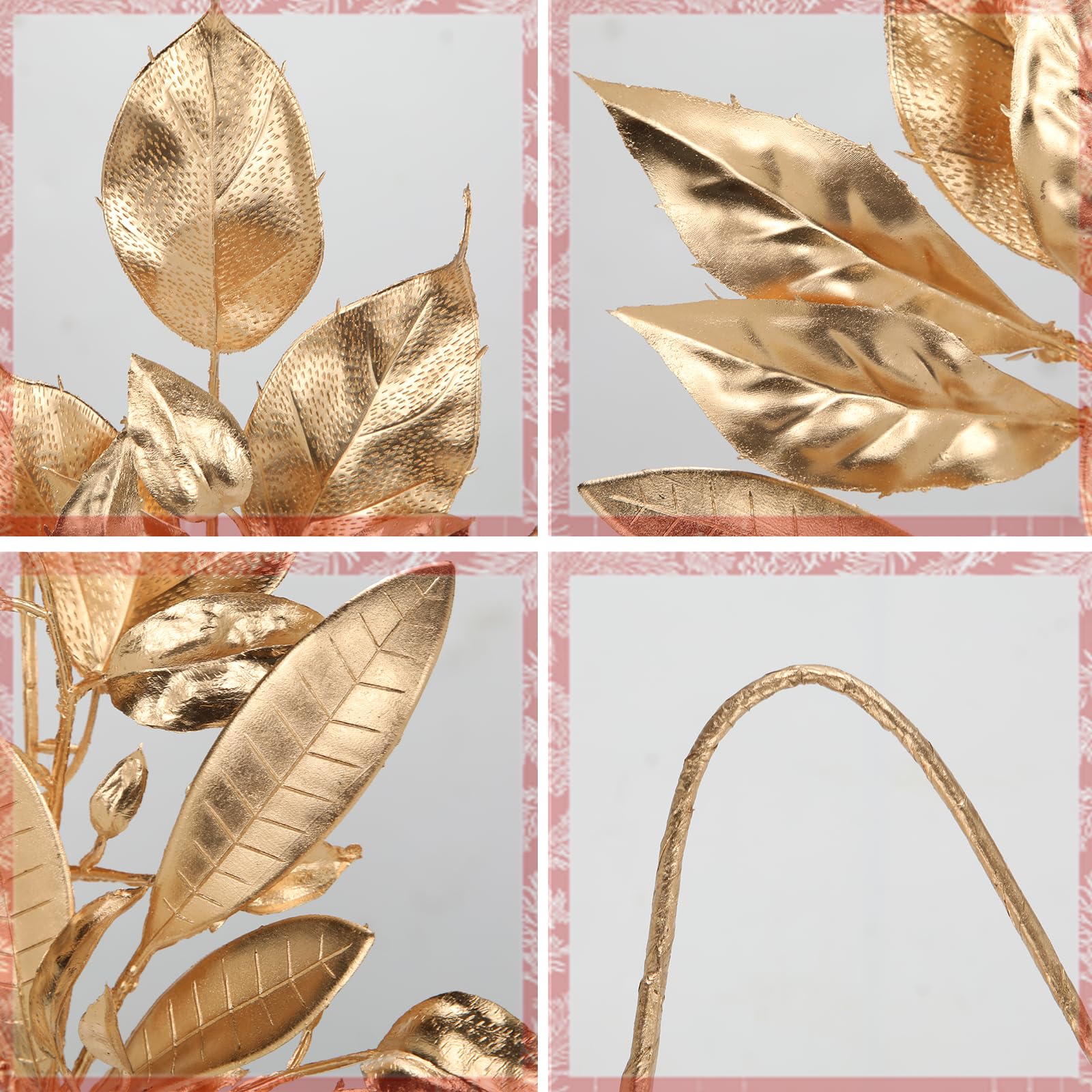 Künstliche Blätter für Weihnachtsdekoration, 50,8 cm, Metallic-Gold, künstliche Magnolie und Lorbeerblätter, künstliche tropische Blätter mit Stielen für Urlaub, Party, Dekoration, Weihnachtsmantel,