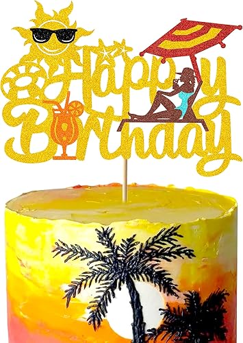 Miniatura 4 de Decoración de verano para tartas de playa, decoración de piscina, decoración hawaiana dorada con purpurina para niñas y mujeres, silla, sombrilla,