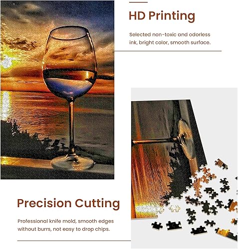 Miniatura 5 de najiaxiaowu Rompecabezas para adultos 1000 piezas de bricolaje para el atardecer copa de vino de mar rompecabezas de madera para niños y ancianos