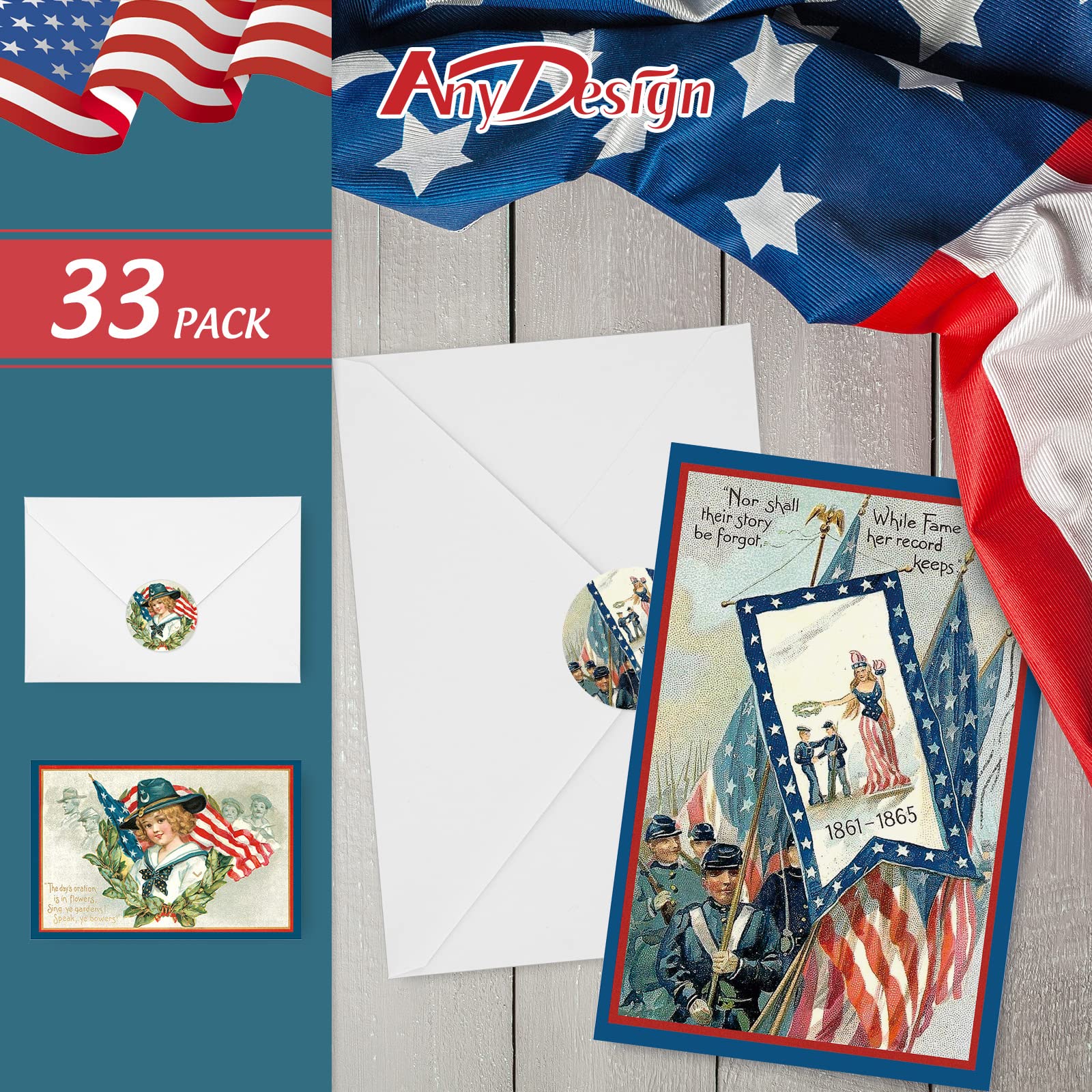 Amazon.com : AnyDesign 33 Packs Vintage Patriotic Greeting Cards