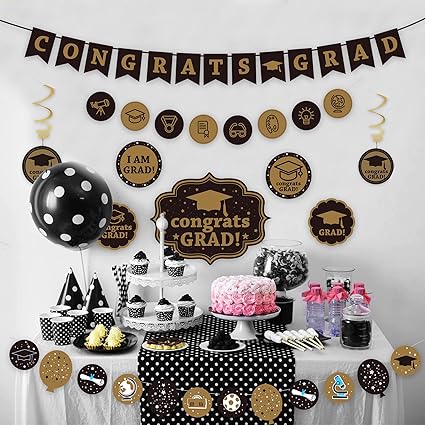Amazon Com Kalefo Graduation Decorations 2021 Banner Decor Black And Gold Hanging Swirl Grad Party Supplies 2021 For College Kindergarten Class Of 2021 Decor Party Favors Toys Games