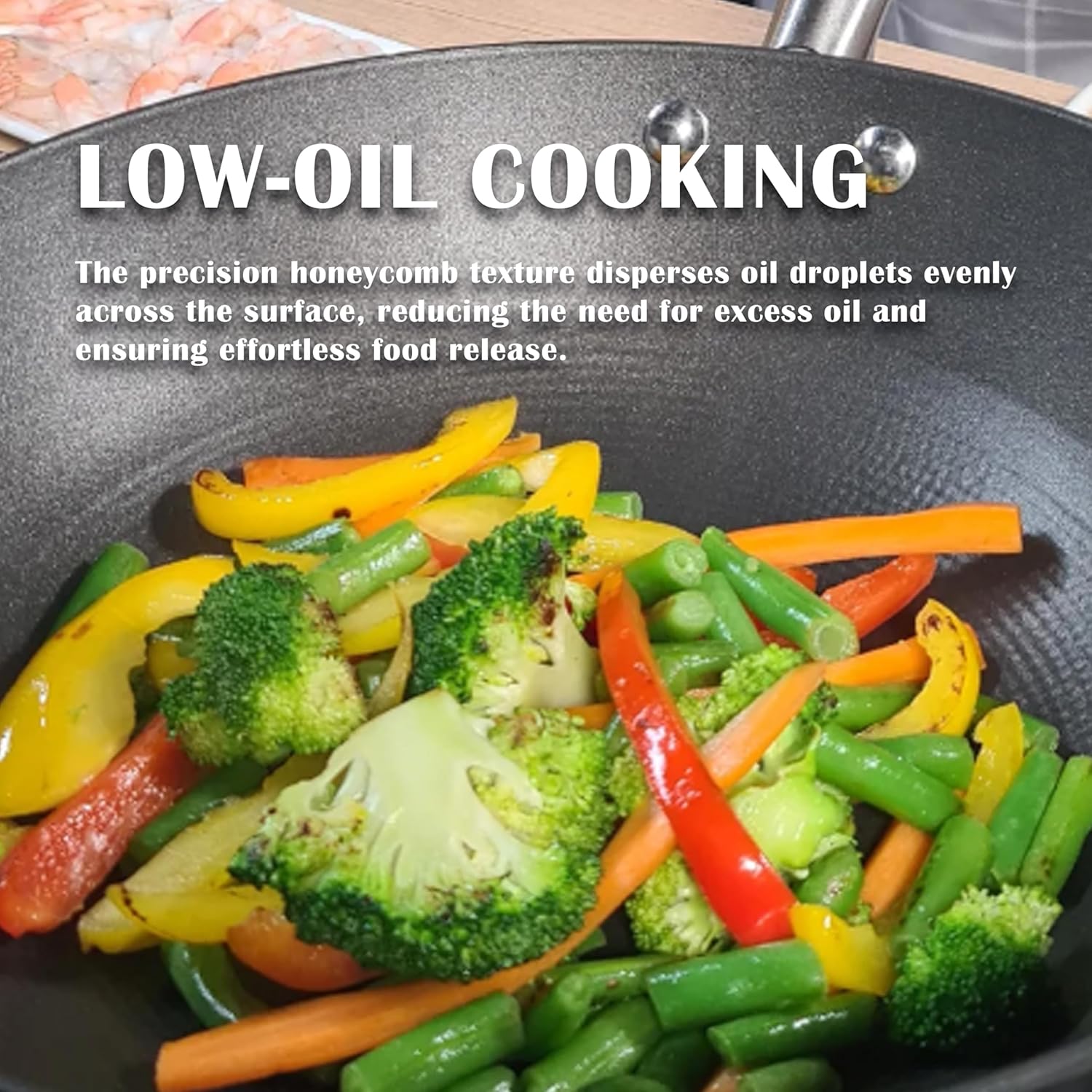Cuisiland 12.5" Honeycomb Cast Iron Wok with Dual Handles – Non-Stick Stir-Fry Pan, Stainless Steel Long Handles, Oven Safe, Classic Cast Iron Heat Retention