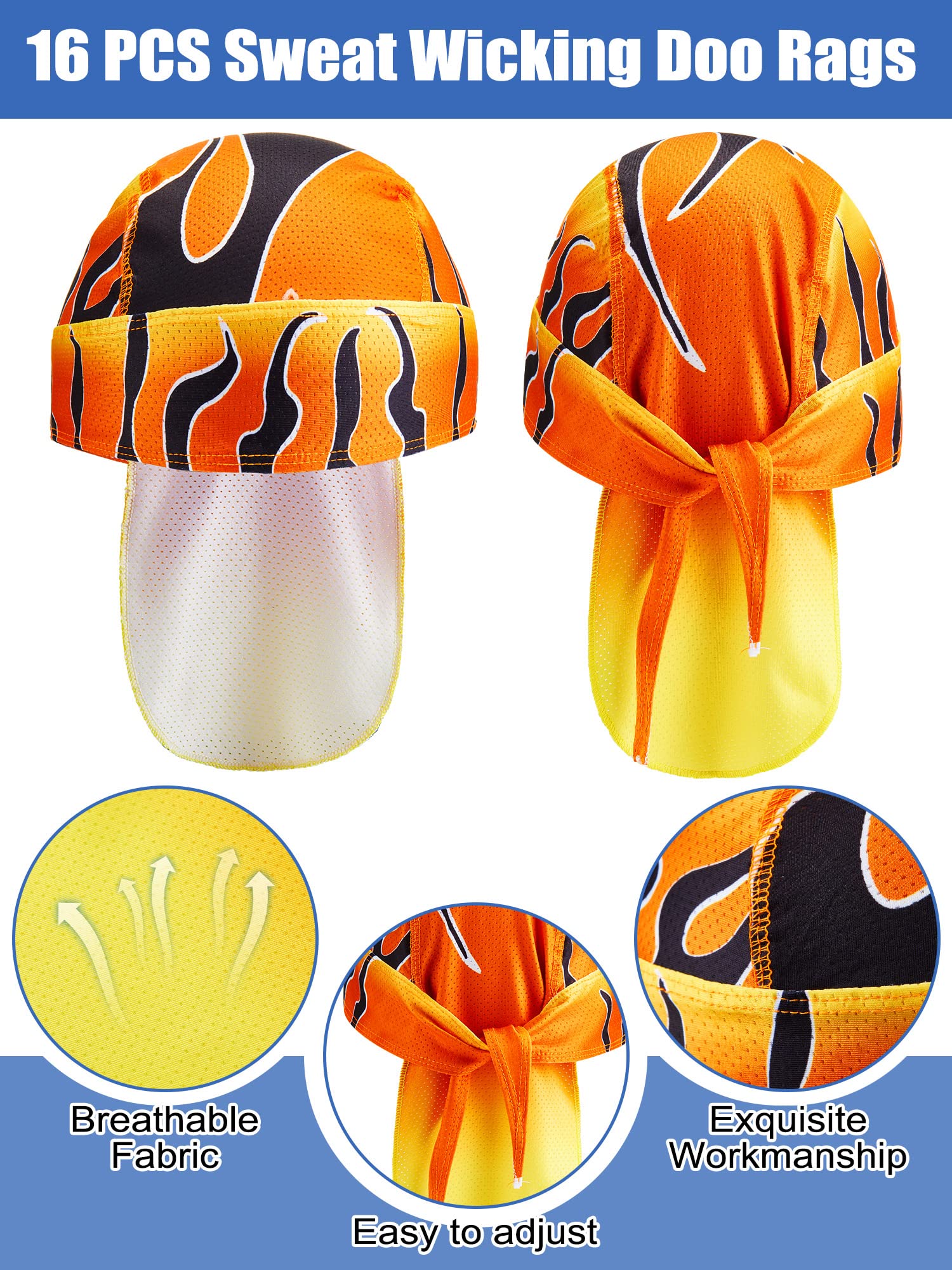 JaGely Doo Rags Totenkopfmützen für Herren, schweißableitend, kühlende Tau-Lappen, Piratenhelm-Innenfutter, Radfahren, Bandana, Totenkopf-Kappe für Herren und Damen, mehrfarbig, 16 Stück