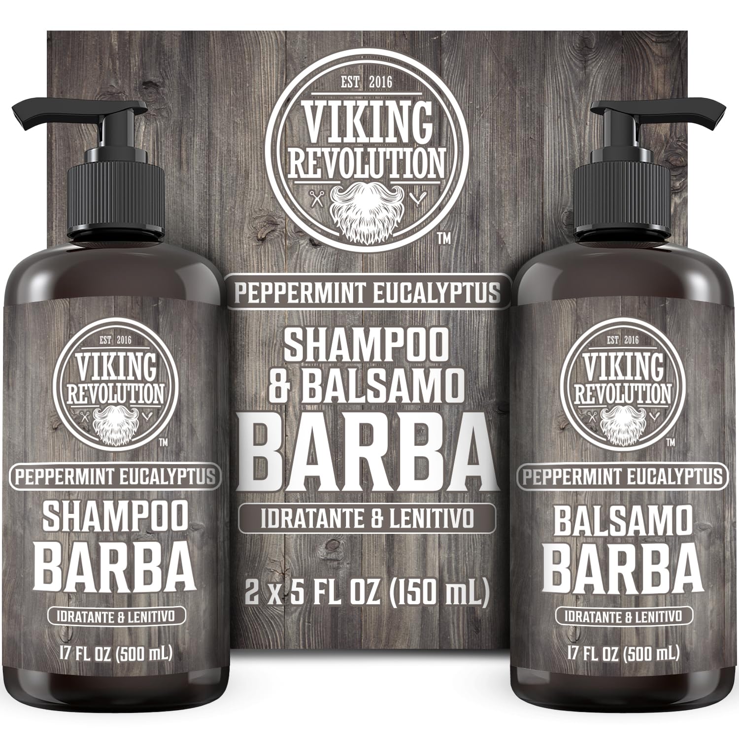 Viking Revolution Set Shampoo Barba e Balsamo Olio di Argan e Jojoba - Ammorbidisce, Lenisce e Rinforza la Crescita - Profumo Naturale Menta Piperita ed Eucalipto - Shampoo per Barba (2 x 500 ml)