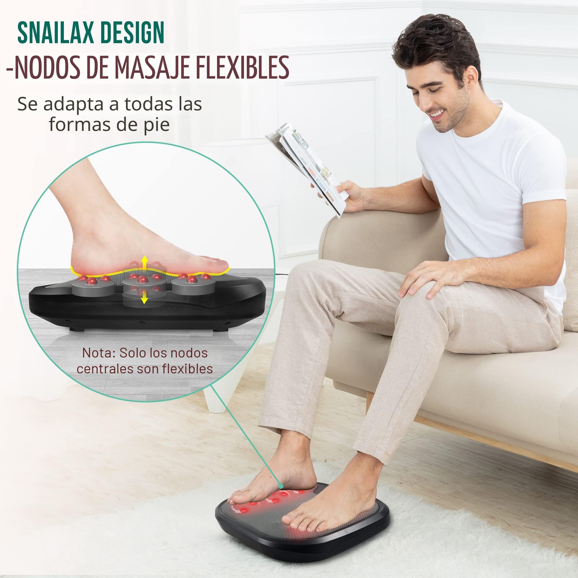 Snailax masajeador de pies Shiatsu con Calor, Nudos de Masaje Flexibles para Todos los tamaños de pies, analgésico eléctrico