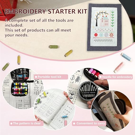 EVOCKAY 2026 New Embroidery Stitch Book Kit - Ideal Cross Stitch & Embroidery Kit for All Skill Levels - Beginner-Friendly Sewing Kit with Instructions & Embroidery Hoop