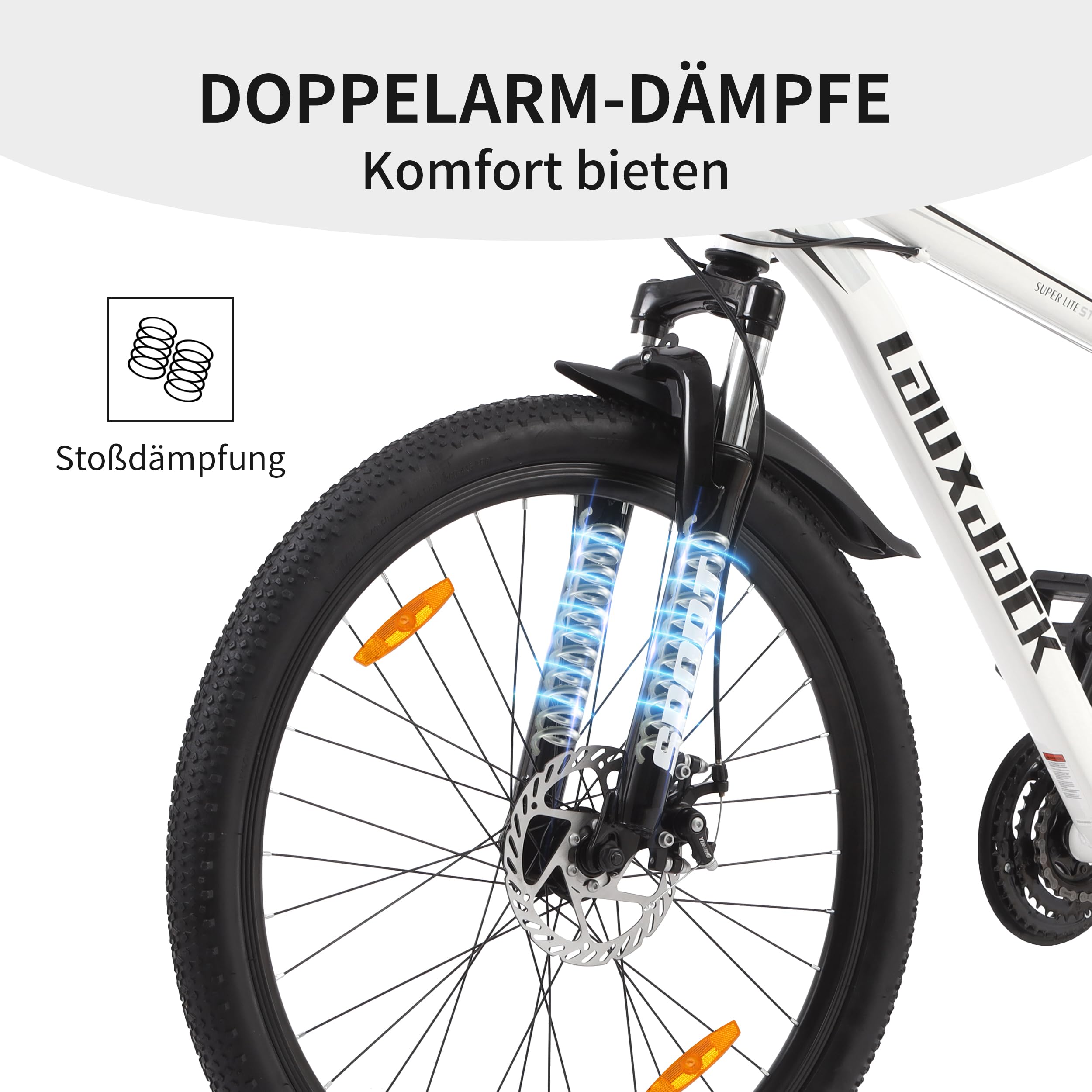 Rower górski MTB 28", męski, 21-biegowa przerzutka Shimano, stalowa rama diamentowa, 45 cm, widelec amortyzowany, hamulce tarczowe, rower hardtail dla dorosłych, biały