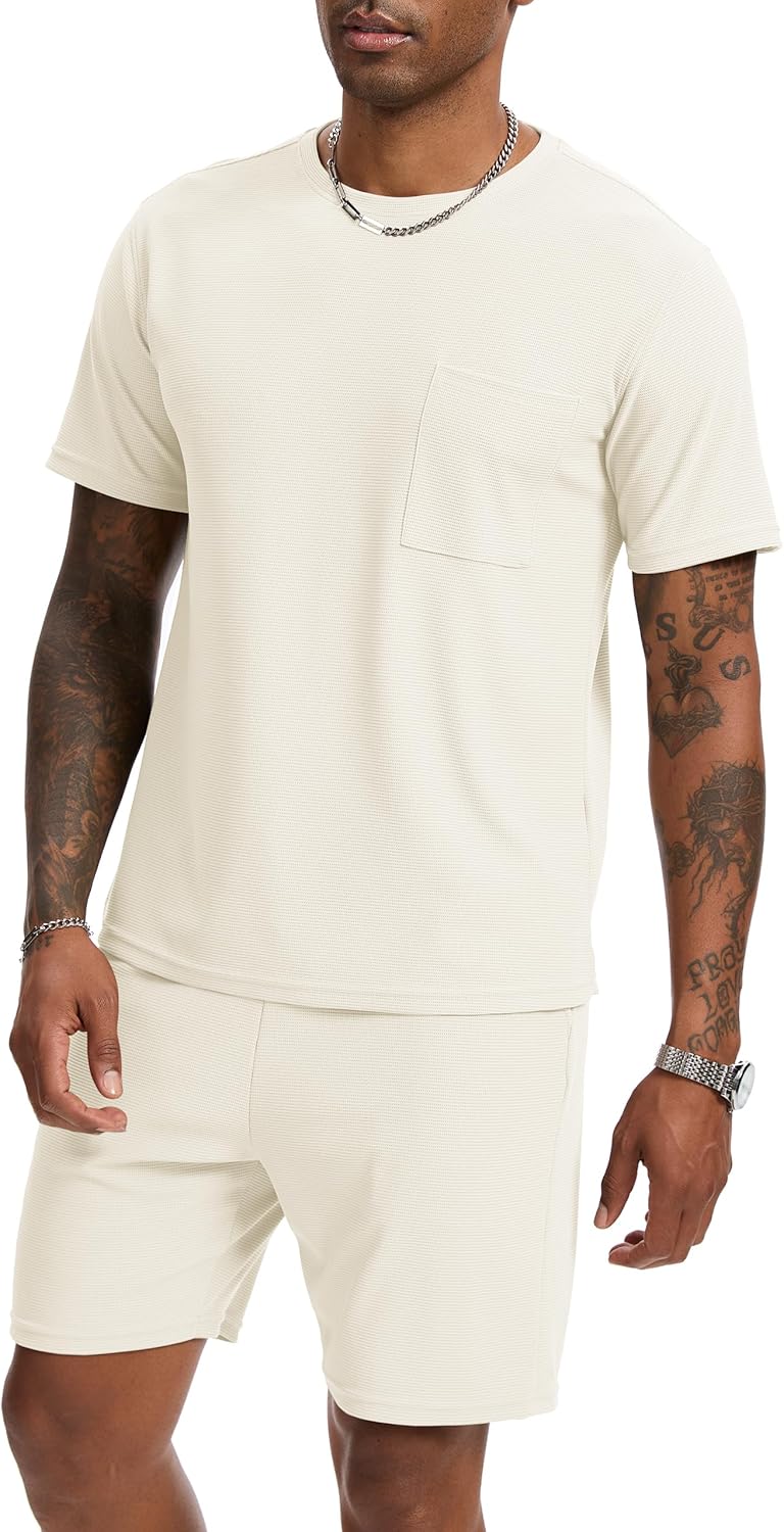 Mens Short Sets 2 Piece Outfits Fashion Summer Tracksuits Casual Set Short Sleeve and Shorts Set for Men - Image 4