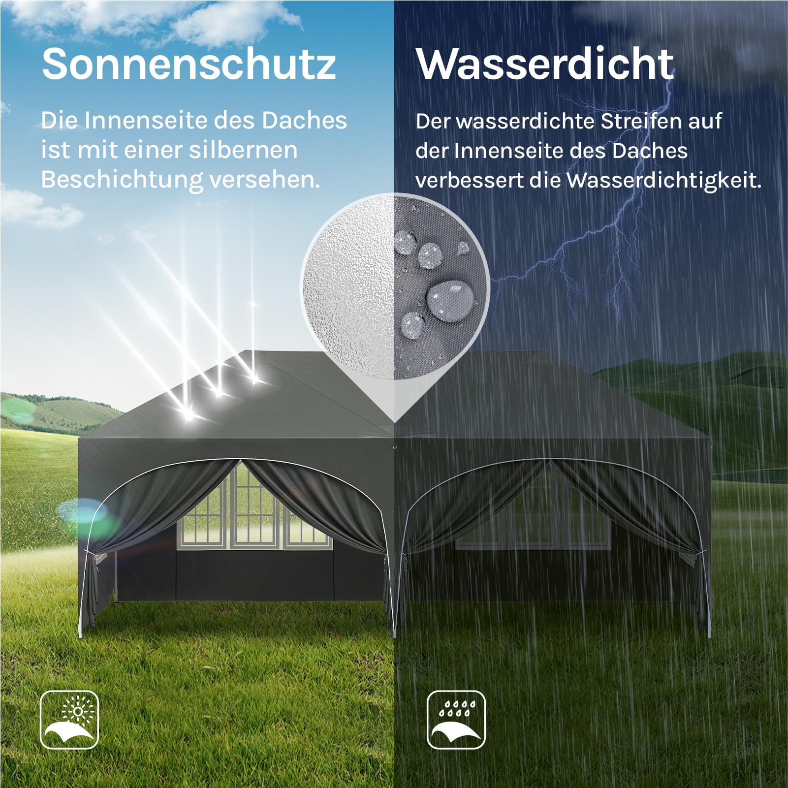 WOLTU Pavillon, Faltpavillon 3x6 m, mit 6 Seitenwänden, Partyzelt wasserabweisend UV-Schutz 50+, höhenverstellbarer Gartenpavillon, mit Tragetasche, für Outdoor Garten Camping Grau